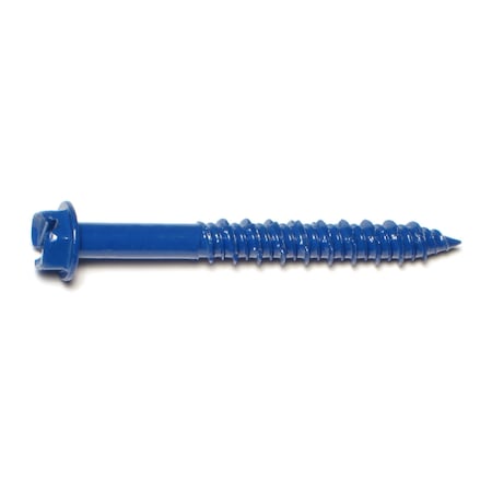Midwest Fastener Masonry Screw, 1/4" Dia., Hex, 2 1/4 in L, Steel Blue Ruspert, 12 PK 63503